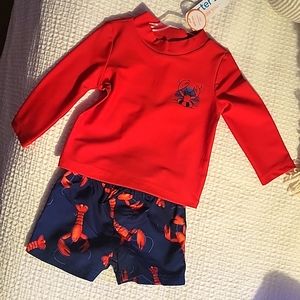 Carters just one you- baby boys 2pc Lobster Rash Guard set, Blue/Red- 9mo.